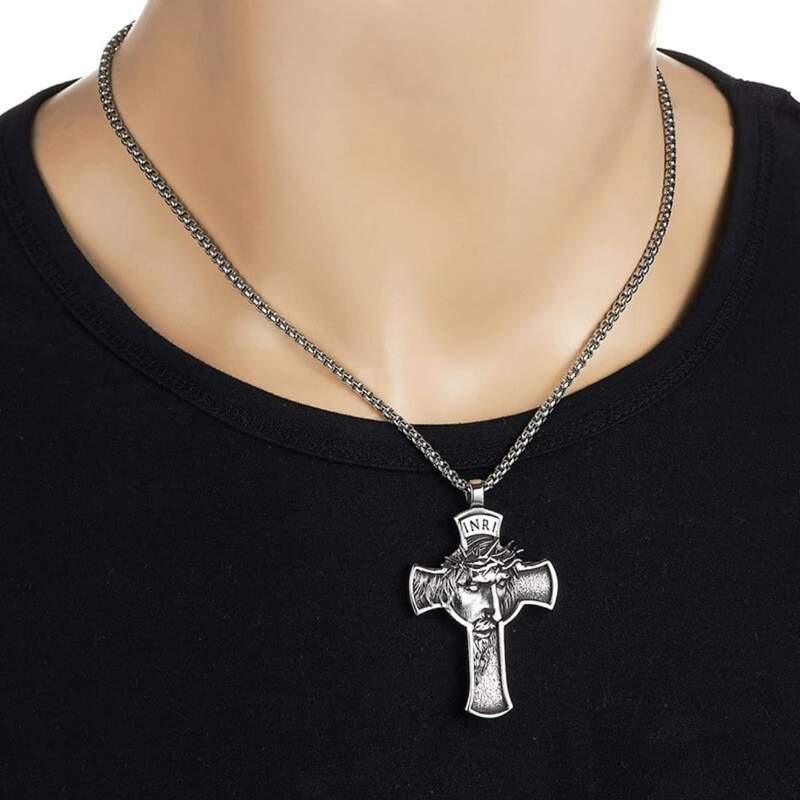 Corrente e Pingente Crucifico em aço - Inri - Purità Joias