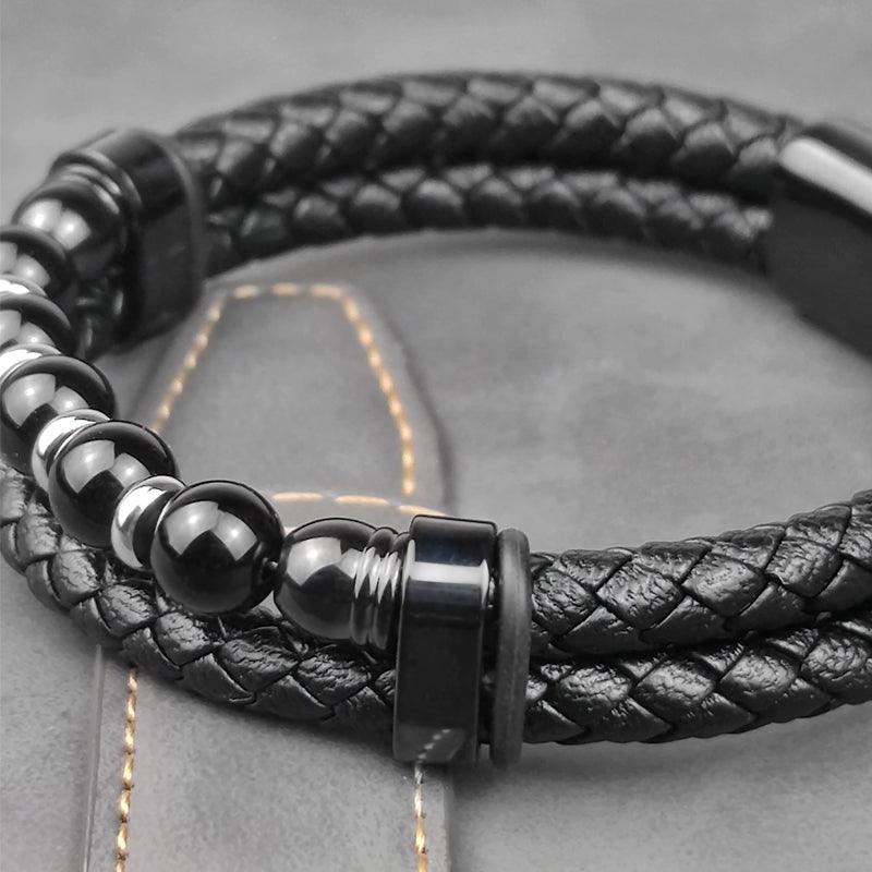 Pulseira de Couro - Black Obsidian - Purità Joias