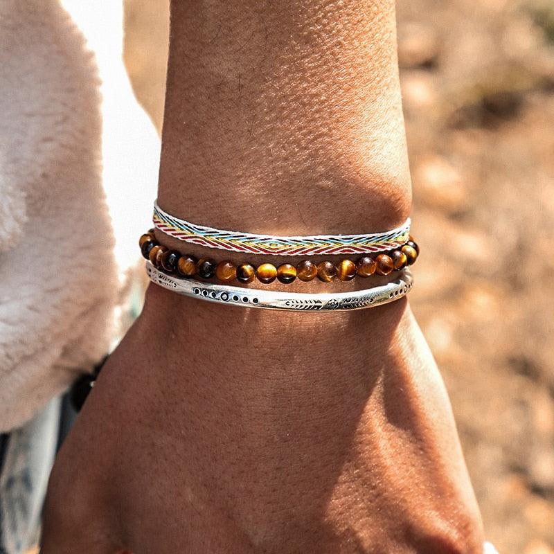 Conjunto Budista 2 Pulseiras + Bracelete em Aço - Auxílio - Purità Joias