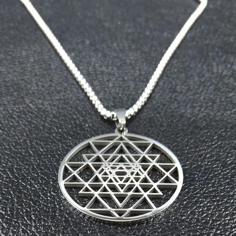 Corrente com Pingente em Aço - Sri Yantra - Purità Joias