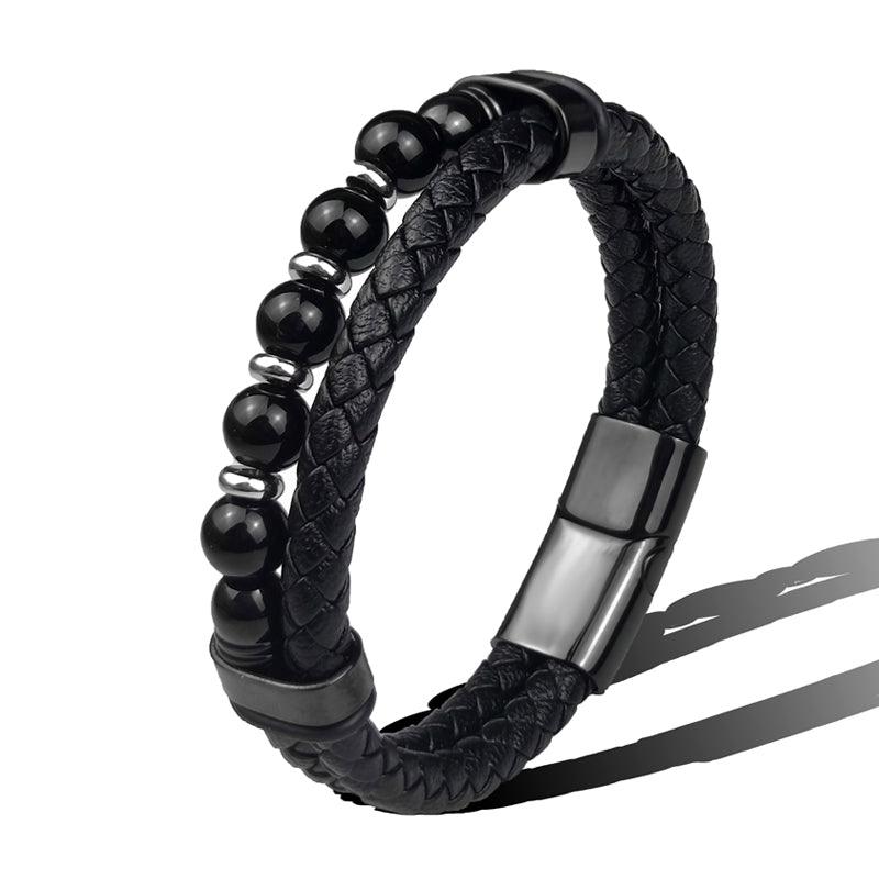 Pulseira de Couro - Black Obsidian - Purità Joias