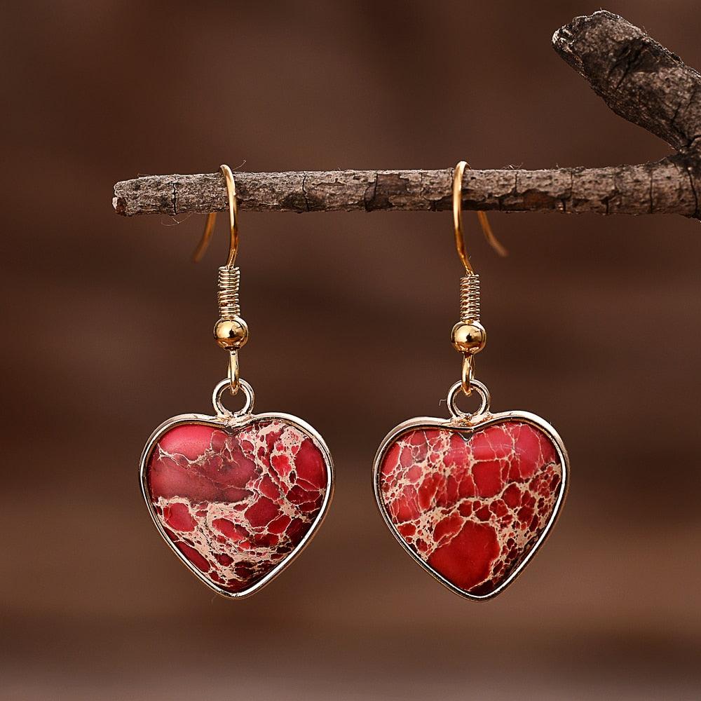 Artesanal - Brincos Red Heart Jasper - Purità Joias