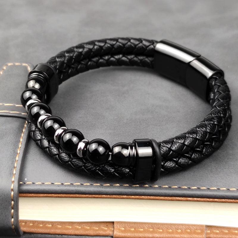 Pulseira de Couro - Black Obsidian - Purità Joias