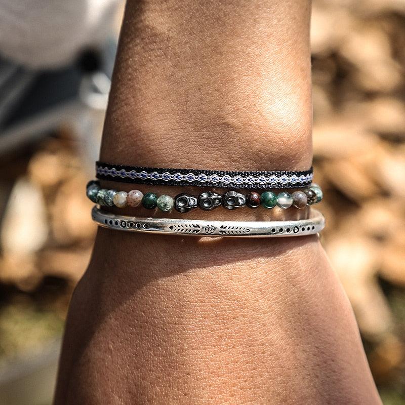 Conjunto Budista 2 Pulseiras + Bracelete em Aço - Ártico - Purità Joias