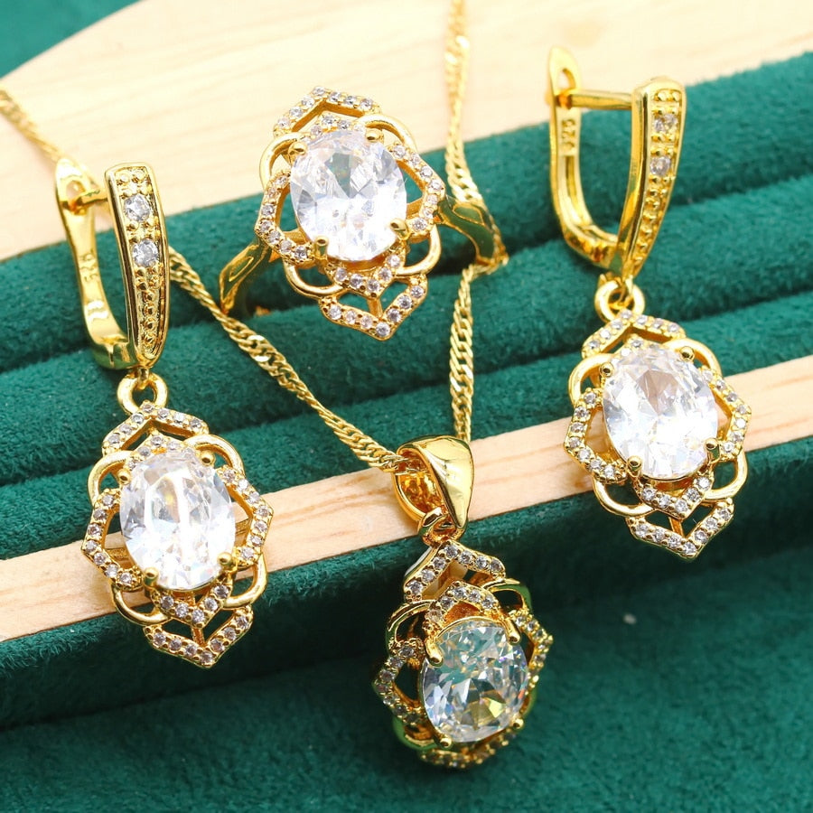 Conjunto Completo Foleado em Ouro 18K - Jardim de Crystal